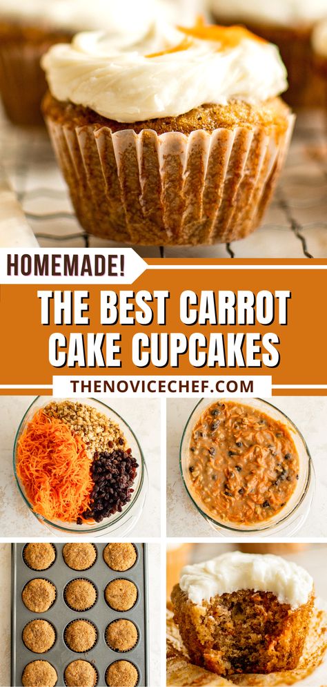 Fall Carrot Cake Cupcakes, Oatmeal Carrot Cake Cups, Desserts With Carrots, Carrot Cake Recipe No Nuts Or Raisins, Carrot Cake Recipe With Raisins, Carrot Cake With Raisins, Best Carrot Cake Cupcake Recipe, Homemade Carrot Cake Cupcakes, Carrot Cake Cupcakes Recipe