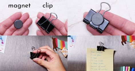 Try these clever ways to use a binder clip Binder Clip Photo Holder, Planner Clips Diy, Binder Clip Hacks, Uses For Binder Clips, Paper Binder Clip, Altered Paper Clips, Junk Organization, Binder Tabs, Small Binder