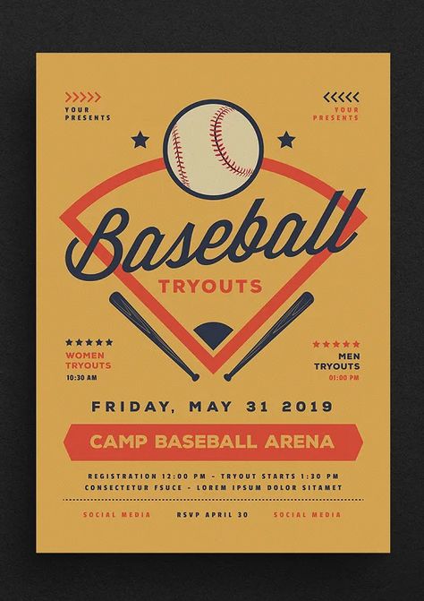 Baseball Flyer Design, Baseball Tryout Flyer, Vintage Baseball Logo, Vintage Baseball Aesthetic, Baseball Branding, Baseball Graphic Design, Baseball Poster Design, Baseball Typography, Baseball Graphics