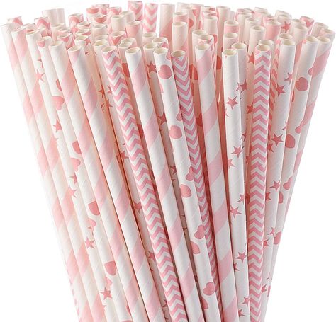 ALINK Biodegradable Pink Paper Straws, Pack of 100 Party Straws for Juice, Cocktail, Smoothies, Birthday, Wedding, Bridal/Baby Shower and Celebration Supplies Candy Bar Birthday, Party Straws, Baby Shower Decorations For Boys, Boy Decor, Kids Party Decorations, Christmas Gift Decorations, Pink Paper, Party Paper, Paper Straws