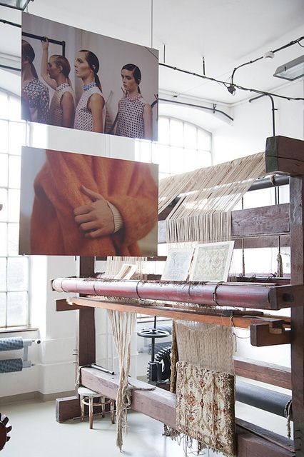 tapestry on loom -- Museum of Technology & Textiles, Bielsko-Biala _ photo by Adrian Lach, via Kasia Bobula (whose photos are being exhibited) Bohemian Textiles, Textile Exhibition, Museum Exhibition Design, Textile Museum, Artistic Space, Geometric Quilt, Exhibition Display, Textile Industry, Design Textile