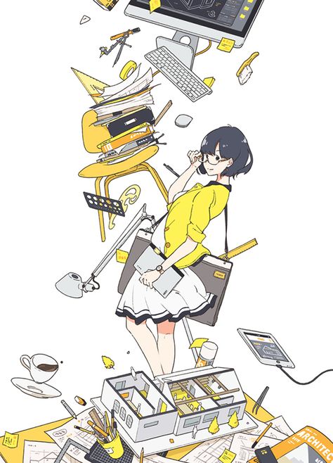 Cover Illustration, Laptop, Computer, Architecture, Anime