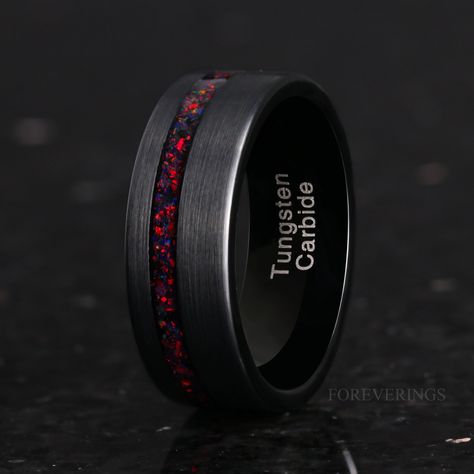 Gothic Wedding Bands Men, Black And Red Wedding Rings, Wedding Rings For Men Unique, Rings For Guys, Black Tungsten Mens Rings, Ring Men Wedding, Mens Wedding Rings Black, Latest Ring Designs, Men Wedding Band