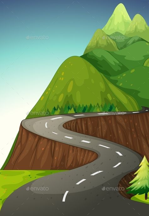 Road Mountain Road Drawing, Mountain Road Illustration, Road Trip Drawing, Road Animation, Iphone Wallpaper Elegant, Road Drawing, Scenery Drawing For Kids, Beach Sunset Painting, Road Painting