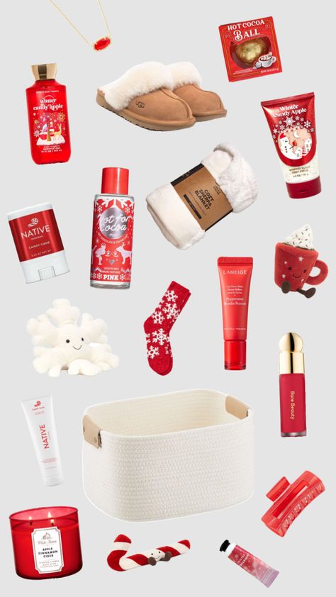 𝐁𝐔𝐑𝐑 𝐁𝐀𝐒𝐊𝐄𝐓 🧣 #burrbasket #warmchristmas #red #peppermint #christmas #winter Christmas Basket Gift Ideas Friends, Christmas Presents For Teens, Big Little Basket, Girly Christmas Gifts, Hamper Gift Basket, Red Basket, Birthday Basket, Christmas Dreaming, Cool Gifts For Teens