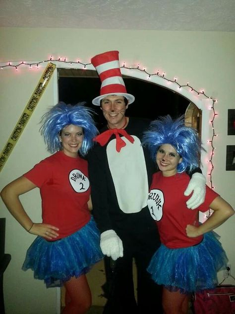 Cat in the hat, thing 1, thing 2, drunk 1, drunk 2, costumes, dr. Seuss Cat In The Hat Halloween Costumes, Cat In The Hat Costume, Hoco Dance, Thing One And Thing Two, Thing One Thing Two, Thing One, Holloween Costume, Cat In The Hat, Halloween Disfraces