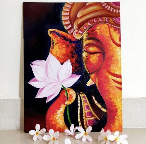 Ganesha Oil Painting, Painting Of Lord Ganesha, Ganesha Art Illustration, Canvas Art Painting Acrylic, Ganesh Art Paintings, Buddha Art Painting, Art Painting Tools, Ganesha Art, Canvas Painting Designs