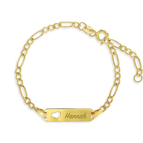 PRICES MAY VARY. DETAILS: This ID tag bracelet is beautifully crafted with 14k gold Figaro style link chains. A fun and fashionable tag bracelet uniquely designed for children and babies. Perfect jewelry for your child's everyday wear or for any special occasion. Its small size and delicate design will be attractive for everyone's eyes. Your children will know how much you love them every time they wear it. Customize with their names for them to wear for all of their adventures ahead. (Ages 6mo Teen Ring, Teen Necklaces, Teen Bracelet, Teen Earrings, Baby Necklace, Teen Jewelry, Baby Earrings, Kids Rings, Kids Bracelets