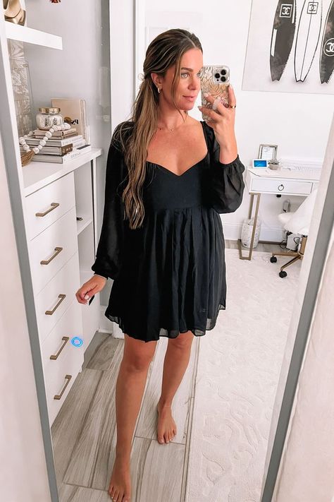 Long Sleeve Babydoll Dress, Casual Chic Spring, Dress For Fall, Babydoll Mini Dress, Date Night Dress, Perfect Little Black Dress, Perfect Date, Babydoll Dress, Night Dress