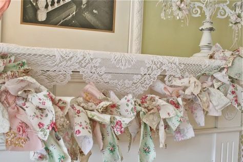 Torn Fabric Garland, Fabric Garland Diy, Diy Fabric Banner, Diy Fabric Garland, Pagan Celebrations, Heart Wreath Diy, Fabric Garlands, Shabby Chic Garland, Hopeful Romantic