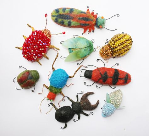 felted bugs by Laura Lee Burch. Needle felted base, beaded and waxed Bug Party, Bug Art, Needle Felting Projects, Wool Projects, Insect Art, Bugs And Insects, Needle Felted Animals, Halloween Projects, Felt Hearts