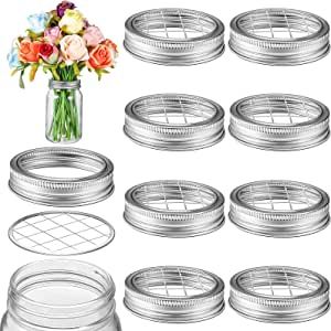 Mason Jar Lid Flowers, Flower Organizer, Kerr Jars, Mason Jar Organization, Flower Jar, Canning Jar Lids, Small Mouth, Flower Frogs, Jar Packaging