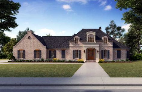 French-country House Plan - 4 Bedrooms, 3 Bath, 4076 Sq Ft Plan 91-116 Guest Room French Country, Madden Home Design, Brick Arches, Acadian Homes, Cotswold House, French Homes, Interesting Houses, Bedroom French, European Style Homes