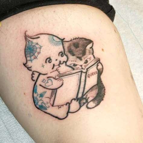 Kewpie Tattoo, Cow Tattoo, American Traditional Tattoo Ideas, Traditional Tattoo Ideas, Knuckle Tattoos, Doll Tattoo, Stick N Poke Tattoo, Creepy Tattoos, Gaming Tattoo