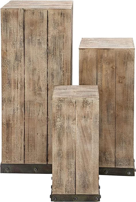 Amazon.com: Deco 79 Mastercraft Wood Pedestal Set for Your Decor Items : Home & Kitchen Penthouse Interior Design, Paneling Ideas, Penthouse Interior, Wooden Pedestal, Painting Wood Paneling, Wall Wood, Wood Pedestal, Rustic Theme, Interior Design Diy