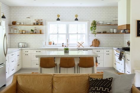 West Elm Kitchen Inspiration, West Elm Henry Pendant, Emily Henderson Portland Kitchen, West Elm Kitchen, Comfortable Workspace, Farmhouse Front, Cute Little Houses, Solid Brick, Living Room Goals