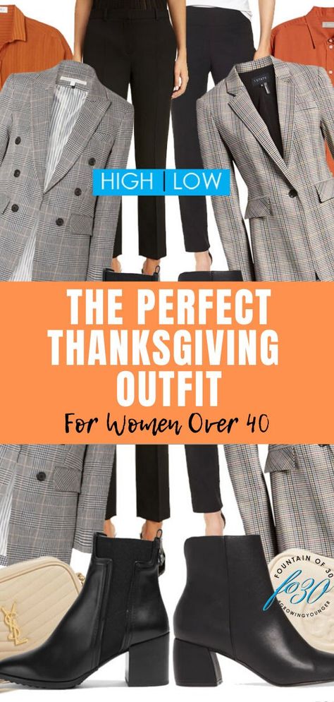 The perfect Thanksgiving outfit for women over 40 styled both high and low. #fashion #style #over40style #lookforless #styletips #howto #experttips #fallfashion #fountainof30 Thanksgiving Outfits Women Over 50, Thanksgiving Outfit Women, Cute Christmas Outfits, Cozy Fall Outfits, Guest Attire, Fashion For Women Over 40, Wedding Attire Guest, Thanksgiving Outfit, Elegant Dresses