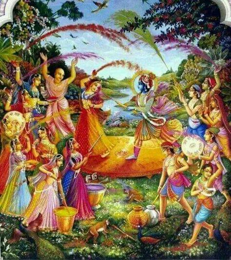 Krishna Playing Holi, Holi Image, Holi Painting, Krishna Holi, Radha Krishna Holi, Radhe Krishna Wallpapers, Holi Images, Boho Art Drawings, Pichwai Paintings