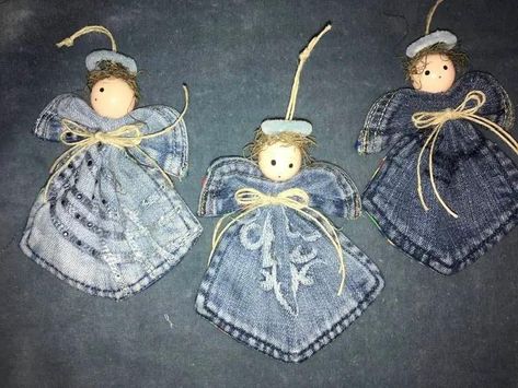 Pocket Angels, Denim Crafts Diy, Angel Crafts, Recycle Jeans, Denim Pocket, Denim Crafts, Memorial Ornaments, Slow Stitching, Sewing For Beginners