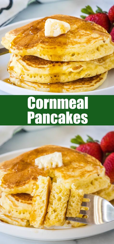 These cornmeal pancakes are light, fluffy, and easy to make! They’re a delicious spin on traditional pancakes made with cornmeal and flour. #cornmeal #pancakes #breakfast Crispy Breakfast Potatoes, Cornmeal Pancakes, Compound Butters, Corn Pancakes, Mouthwatering Desserts, Most Pinned Recipes, Make Ahead Breakfast Casserole, Pancakes Breakfast, Easy Breakfast Recipe