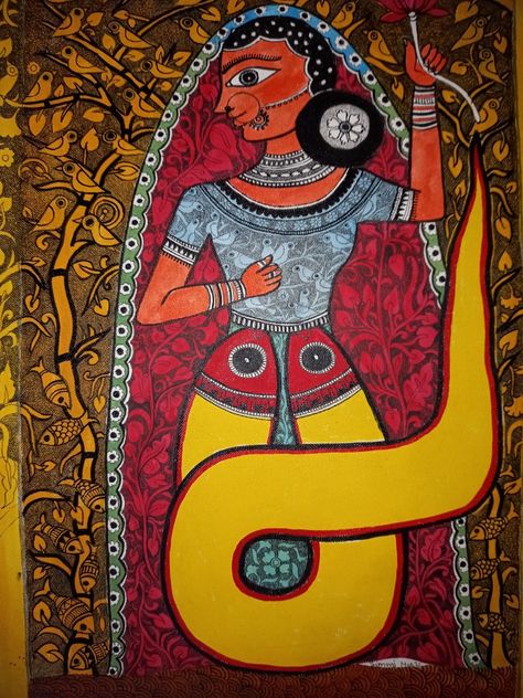 Fork Art Painting, Fork Art, Create Happiness, Madhubani Paintings, Portraiture Painting, Madhubani Art, Madhubani Painting, Durga Puja, Hindu Art