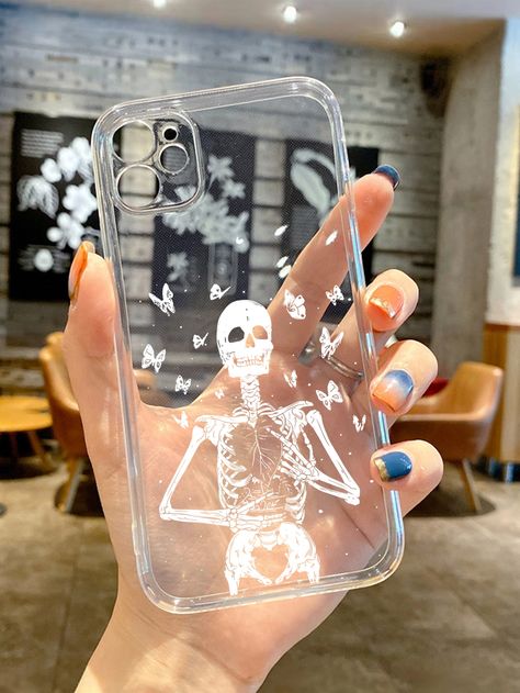 Clear  Collar  TPU Animal Phone Cases Embellished   Phone/Pad Accessories Skeleton Butterfly, Anime Phone Cases, Skeleton Phone Case, Phone Case Ideas, Artsy Phone Cases, Phone Case Art, Butterfly Phone Case, Vintage Phone Case, Creative Iphone Case