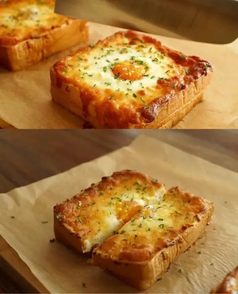 Crispy Egg Cheese Toast - Greenku Opskrifter Egg Cheese Toast, Baked Egg Toast, Egg And Bread Recipes, Garlic Butter Spread, Breakfast Tortilla, Yogurt Bread, Egg Skillet, Crispy Egg, Crispy Cheese