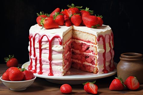 Strawberry Cake Recipe: Easter's Bliss Delight! Best Strawberry Cake Recipe, Homemade Strawberry Cake, Strawberry Cake Recipe, Strawberry Things, Strawberry Cream Cheese Frosting, Strawberry Field, Strawberry Cake Recipes, Strawberry Cream Cheese, Strawberry Milk