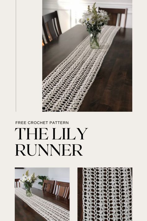 Add a touch of elegance to your dining table with the Lily Crochet Table Runner. This beautiful runner is perfect for special occasions or for your everyday table. It’s made using a free crochet pattern, making it an easy and budget-friendly project. Whether you’re a beginner or an advanced crocheter, you can create this stunning piece of home décor that will be sure to impress your guests. Table Runner Patterns, Crochet Decor, Crochet Table Runner Pattern, Crochet Table, Lace Table Runners, Crochet Table Runner, Table Runner Pattern, Crochet Home Decor, Lace Table