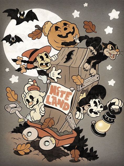 Lance Inkwell, Nostalgic Cartoons, 1930s Cartoons, Rockabilly Art, Cartoon Style Drawing, Halloween Creepy, Halloween Everyday, Halloween Illustration, Halloween Cartoons