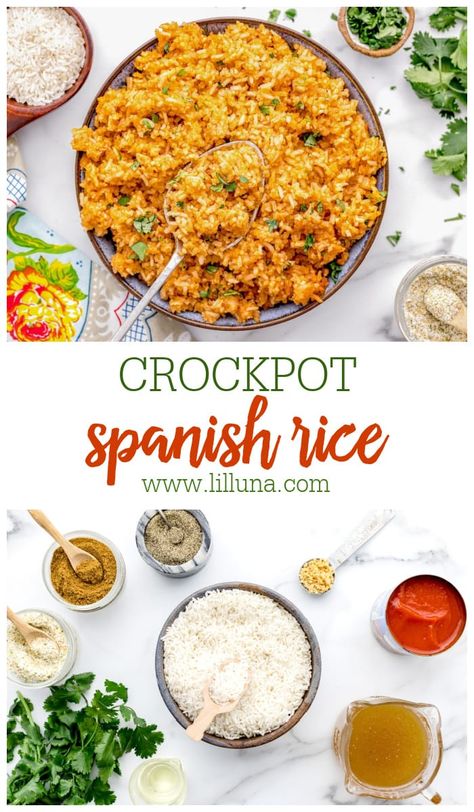 Mexican Rice Slow Cooker, Cooking Rice In Crockpot, Crockpot Spanish Rice, Crockpot Rice Recipes, Rice Crockpot, Rice In Crockpot, Spanish Rice Easy, Mexican Side, Mexican Rice Easy