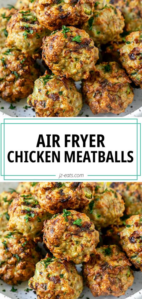 Chicken Meatball Recipe Air Fryer, Airfry Meatball Recipes, Airfryer Chicken Meatballs, Chicken Meatballs Air Fryer, Turkey Meatball Air Fryer, Ground Chicken Zucchini, Ground Chicken Meatballs Air Fryer, Low Fat Air Fryer Recipes, Air Fryer Meatballs Recipe