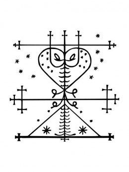 Traditional Manman Brigit Veve, public domain. Baron Samedi, Papa Legba, Esoteric Symbols, Voodoo Hoodoo, Religious Symbols, Compass Tattoo, Book Of Shadows, Glyphs, Vinyl Wall Decals