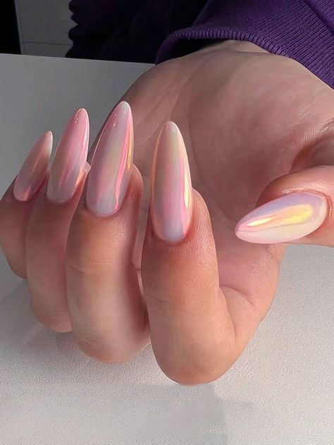 Pink And White Nails, Pink Chrome Nails, Nagel Inspo, Stick On Nails, Classy Nails, Fire Nails, Nail Arts, Chrome Nails, Cute Acrylic Nails