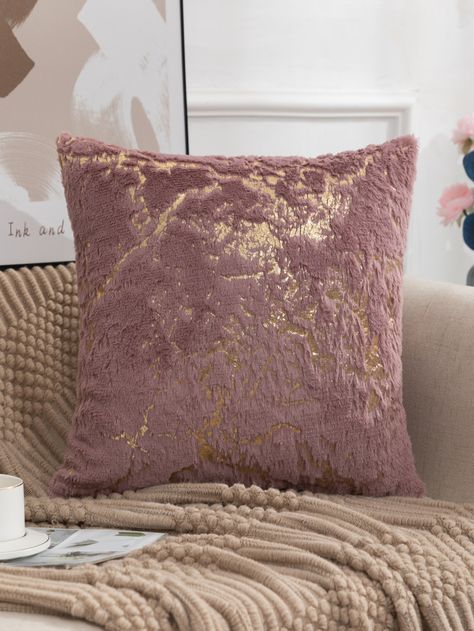 Rose Gold Living Room Decor, Dusty Pink Sofa, 2023 Apartment, White Cushion Covers, Purple Bedroom, Metallic Pattern, Classy Bedroom, Sofa Pillow Covers, Table Sofa