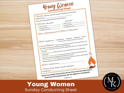 Young Women Conducting Sheet Freebie Young Women Theme, Yw Lesson, Activity Day Girls, Youth Theme, Opening Prayer, Church Youth, Young Women Activities, Lds Young Women, Light Of Christ