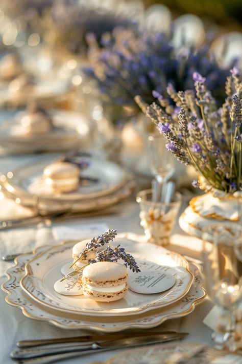 Immerse your guests in the charm of Southern France with these delightful wedding favors. Lavender sprigs meet sweet macarons for a memorable take-home treat. Perfect for a chic countryside vibe. 🌿💜🍰 #WeddingInspiration #FrenchWedding #LavenderLove #MacaronFavor #ProvencalStyle #RomanticWedding #WeddingDetails #ElegantWedding French Wedding Favors, French Wedding Aesthetic, French Lavender Wedding, Country Tea Party, Macaron Wedding, French Countryside Wedding, French Themed Parties, French Themed Wedding, Lavender Sprigs