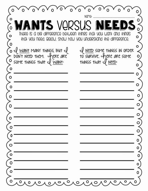 50 Wants Vs Needs Worksheet | Chessmuseum Template Library Needs And Wants Worksheet, Wants Vs Needs, Needs Vs Wants, Financial Literacy Lessons, Life Skills Class, Economics Lessons, Life Skills Lessons, Vocational Skills, Kindergarten Social Studies