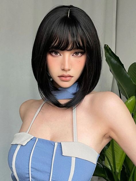 Bob Pendek, Short Straight Bob, Black Bob, Siluete Umane, Photographie Portrait Inspiration, 짧은 머리, Short Bob Wigs, Short Hair With Bangs, Hair Reference