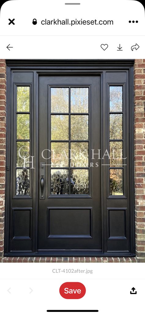 Front Door Privacy Glass Ideas, Double Exterior Doors Front Entry, Steel Exterior Doors, Entryway Doors, Exterior Doors With Sidelights, Black Exterior Doors, Double Front Entry Doors, Black Front Door, Front Door Inspiration