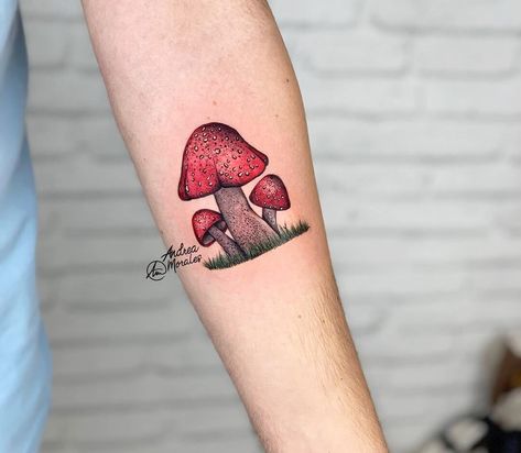 Red Mushroom Tattoo, Toadstool Tattoo, Cute Mushroom Tattoo, Mushroom Tattoo, Cartoon Tattoo, Mushroom Tattoos, Color Cartoon, Red Mushroom, World Tattoo