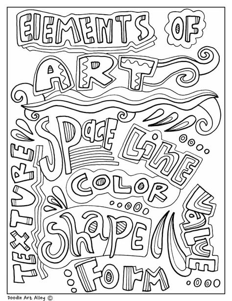 Visual Art Coloring Pages & Printables - Classroom Doodles Classroom Doodles, Elements Of Art Color, Line Art Projects, Line Art Lesson, Art Sub Lessons, The Elements Of Art, Visual Art Lessons, Bratz Coloring, Sketchbook Assignments