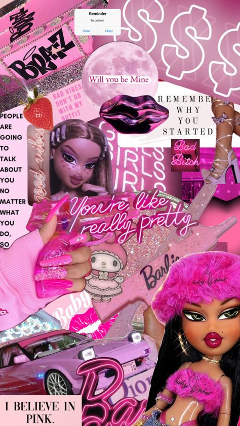 Bratz Lockscreen Wallpaper, Bratz Wallpaper Iphone Aesthetic, Bratz Doll Wallpaper, Bratz Backgrounds, Pink 2000s Aesthetic Wallpaper, Bratz Lockscreen, Bratz Collage, Bratz Wallpaper Iphone, Bratz Baddie