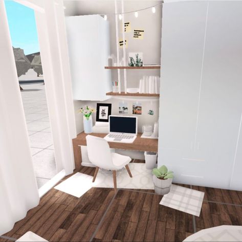 2x2 Office Ideas Bloxburg, Bloxburg Desk Ideas Aesthetic, Desk Ideas Bloxburg, Bloxburg Desk Ideas, Roblox Layout, Roblox Decor, Blocksburg Ideas, Background Studies, Small Desk Area