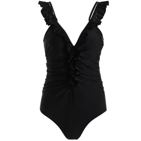 Ruffles Ruched Backless One Piece Swimsuit (820 MKD) ❤ liked on Polyvore featuring swimwear, one-piece swimsuits, rosegal, flounce bathing suits, ruffle swimsuit, ruched bathing suits, backless bathing suit and flounce one piece bathing suit Flounce Swimsuit, Ruffle Bathing Suit, Backless Bathing Suits, Backless One Piece Swimsuit, Goth Clothes, Ruched Swimsuit, Backless Swimsuit, Boho Swimwear, Black Bathing Suits