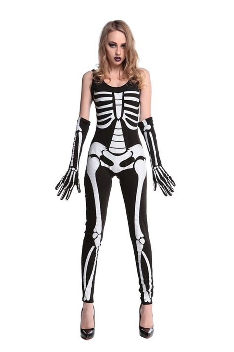 Honeystore Womens Skeleton Jumpsuit Costumes Cosplay Matching Gloves Black XL *** Extra details could be found at the picture link. (This is an affiliate link). #halloweencostumesforwomen One Piece Halloween Costume, Halloween Catsuit, Skeleton Suit, One Piece Halloween, Fashion Costume Halloween, Spandex Bodysuit, Skeleton Halloween Costume, Bodysuit Costume, Costume Noir