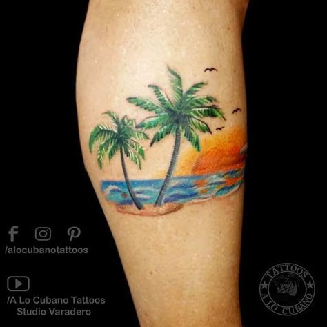 Small Nature Tattoo, Tropical Flower Tattoos, Tattoo Wave, Beachy Tattoos, Tiny Tattoos For Women, Hibiscus Tattoo, Forearm Band Tattoos, Circle Tattoo, Palm Tattoos