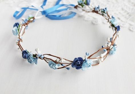 Something Blue Crown, Beach Hair Crown, Woodland Halo, Blue Boho Crown, Flower Girl Wreath, Blue Rose Crown, Blue Girls Crown, Blue Headband by BrideToBeGifts on Etsy Blue Floral Crown, Royal Blue Wedding Theme, Flower Girl Wreaths, Beach Hair Accessories, Boho Crown, Rustic Rose, Exotic Wedding, Roses Blue, Rose Crown