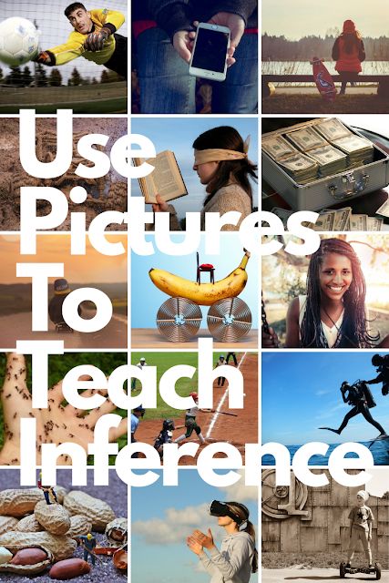 Use Pictures to Teach Making Inferences - Developing inference making skills can be tricky, especially for students who struggle with fluency. One effective and engaging way to develop higher level thinking skills like inferring is to utilize pictures. Read more about it on the blog!  #inference #criticalthinking #readingskills #ela #4thgrade #5thgrade #6thgrade #7thgrade Inferring Lessons, Inference Pictures, Inference Activities, Education Major, Literacy Coaching, Making Inferences, 8th Grade Ela, Photo Prompts, Third Grade Reading