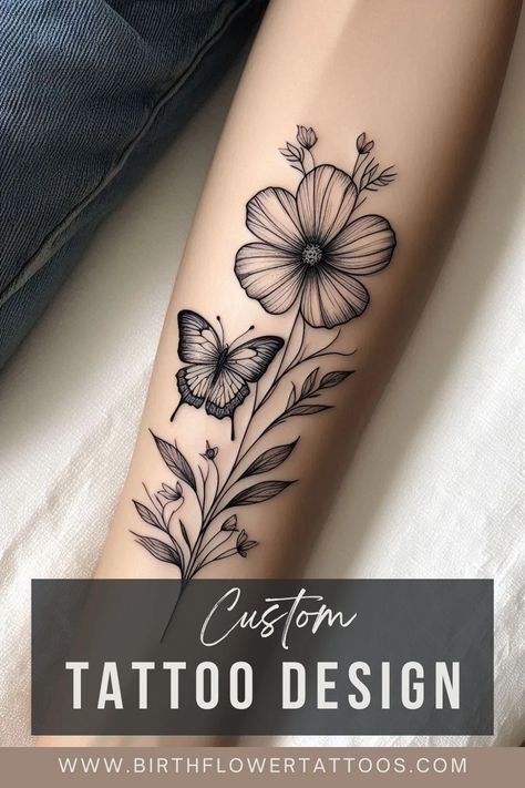 🌸✨Butterfly and Cosmos Flower Tattoo | Minimalistic October Birth Flower Design✨🌹 Flower Tattoo Minimalist, May Birth Flower Tattoo, October Birth Flower Tattoo, Orchid Flower Tattoos, Cosmos Tattoo, October Birth Flower, Thorn Tattoo, May Birth Flower, October Birth Flowers